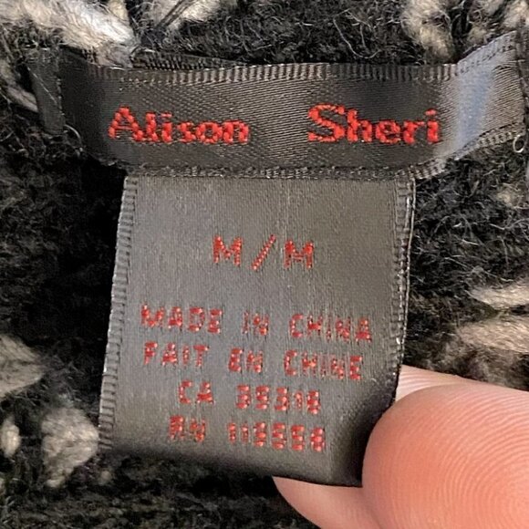 5/$25 Alison Sheri Black Grey Knit Open Front Waterfall Cardigan M - Picture 6 of 11